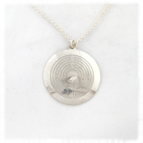 Small rouns silver labyrinth pendant